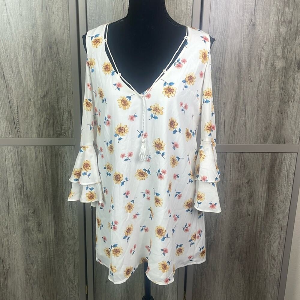 F21 cold shoulder floral midi dress women's S